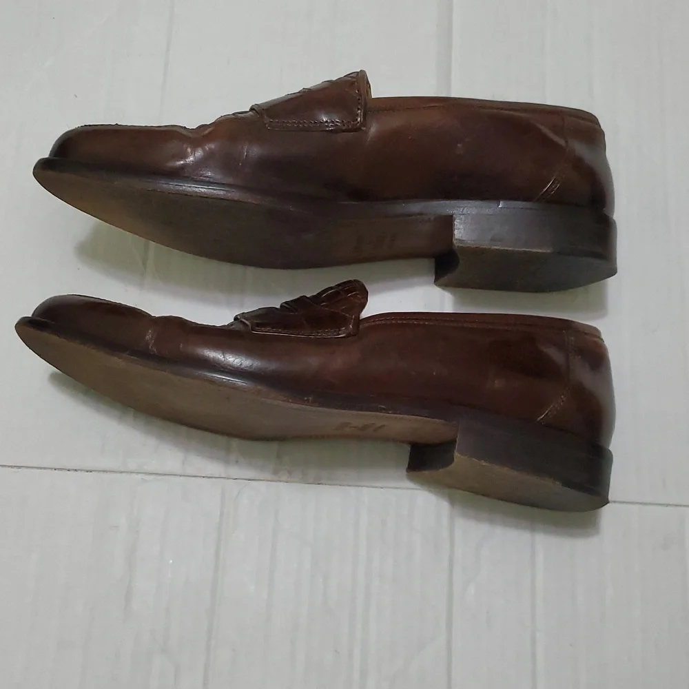 Johnston & Murphy Cellini Brown Leather Woven Italian Slip On Dress Shoes 7M